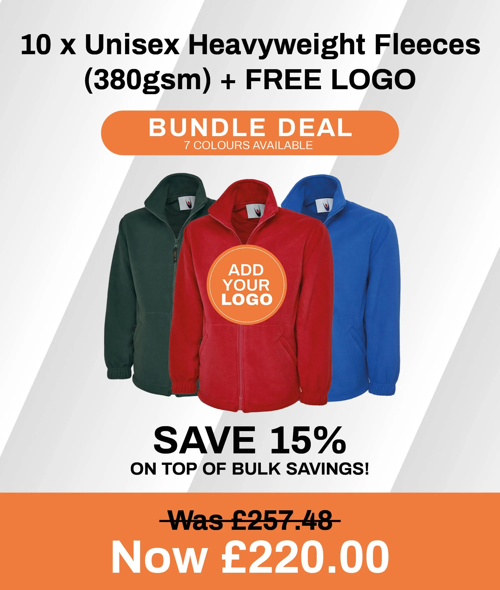 10 x Unisex Heavyweight Fleeces (380gsm)   FREE LOGO