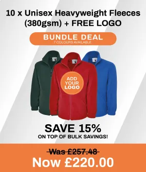 10 x Unisex Heavyweight Fleeces (380gsm)   FREE LOGO