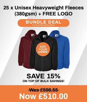25 x Unisex Heavyweight Fleeces (380gsm)   FREE LOGO