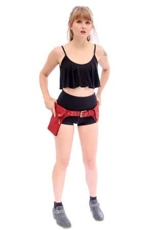 Asymmetrical pocket belt deep red