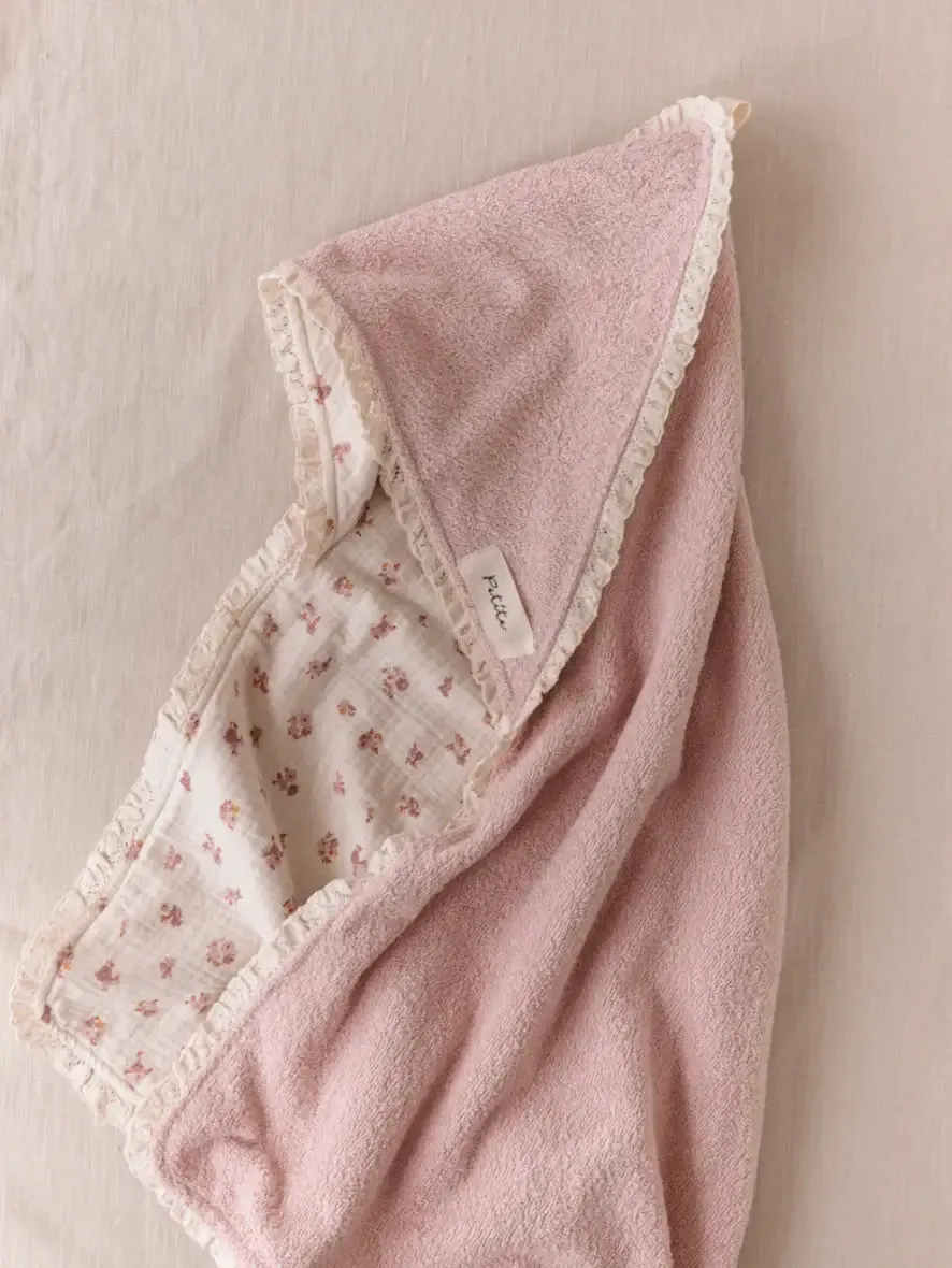 Baby Hooded towel / blush floral   lace