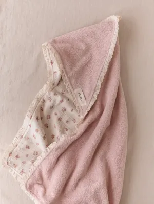 Baby Hooded towel / blush floral   lace