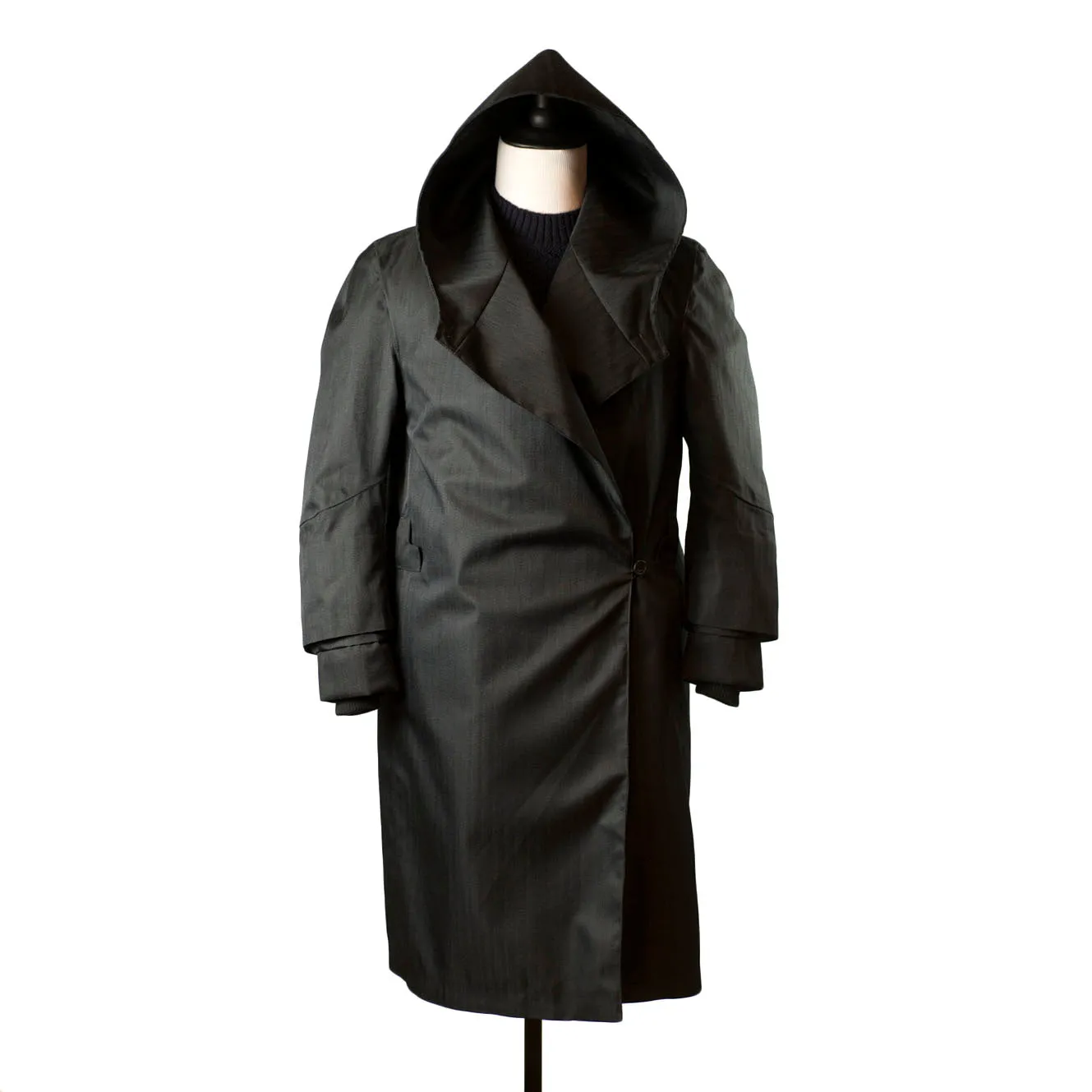 Black herringbone Rive Gauche belted raincoat