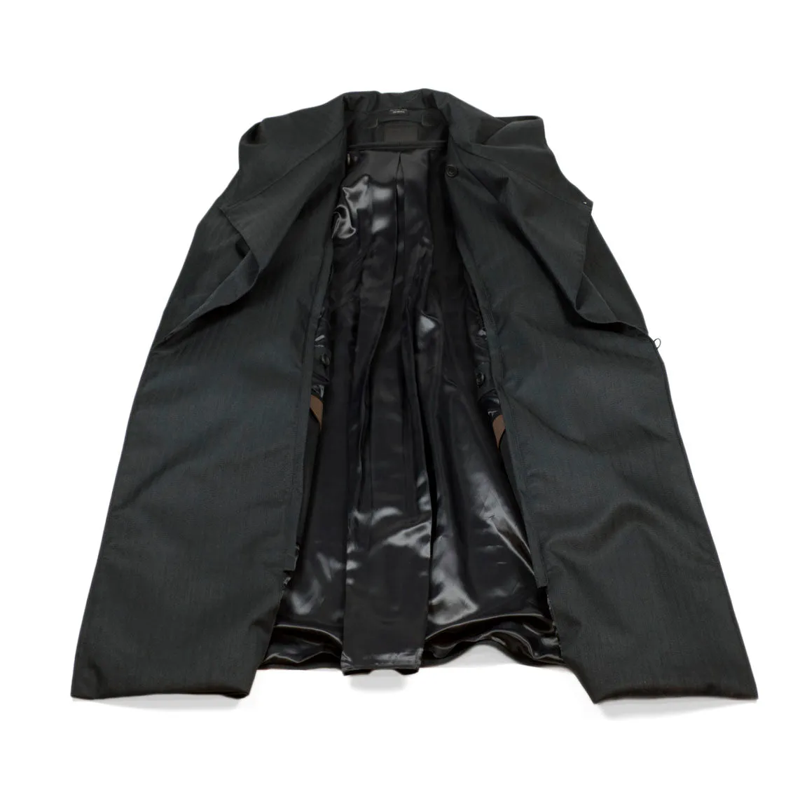 Black herringbone Rive Gauche belted raincoat