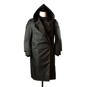 Black herringbone Rive Gauche belted raincoat