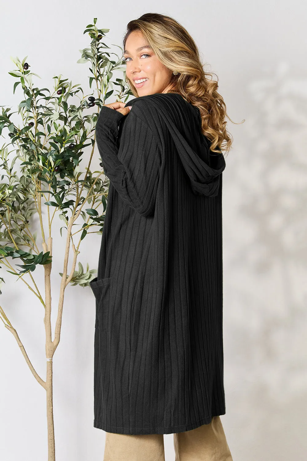 Black Hooded Sweater Cardigan