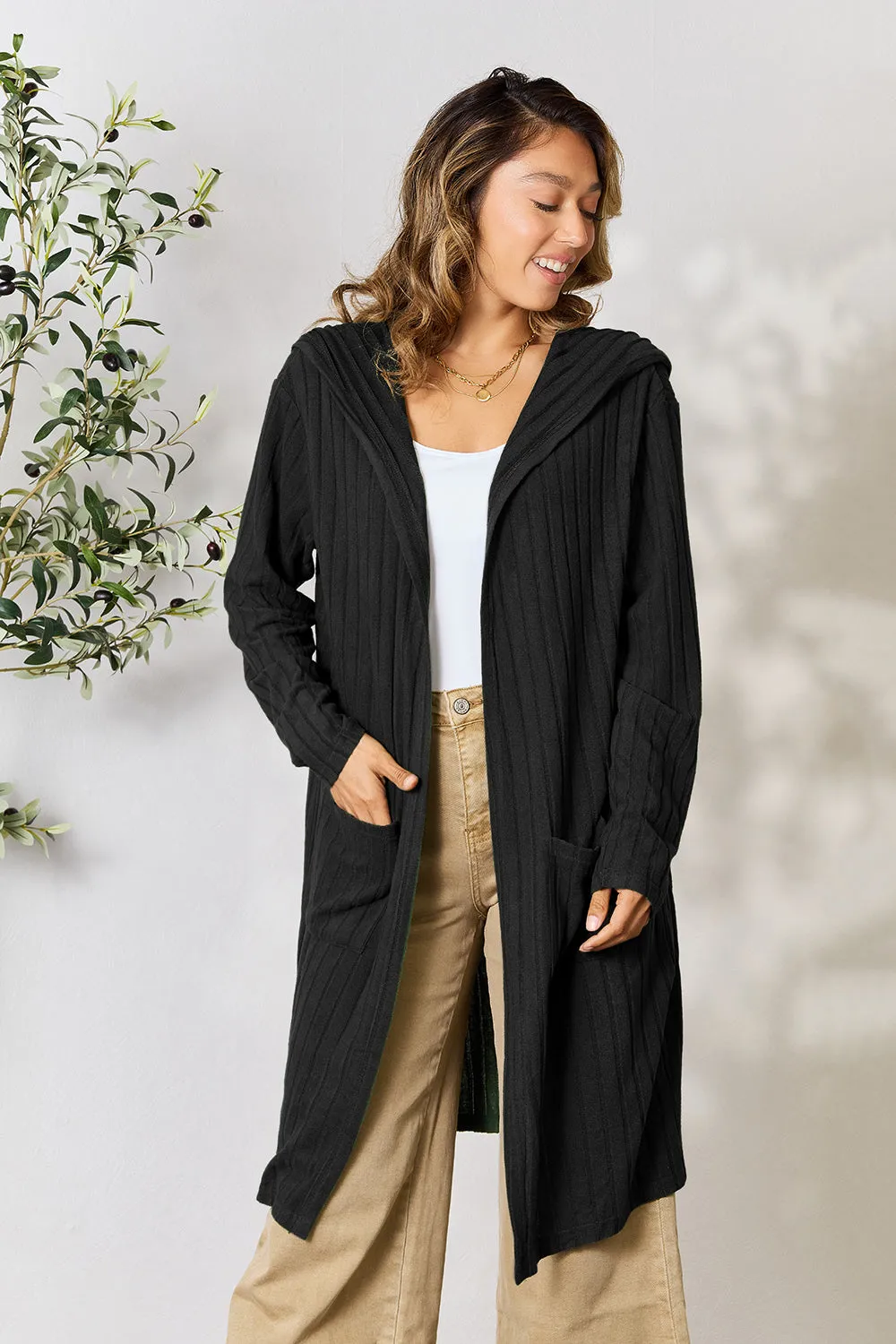 Black Hooded Sweater Cardigan