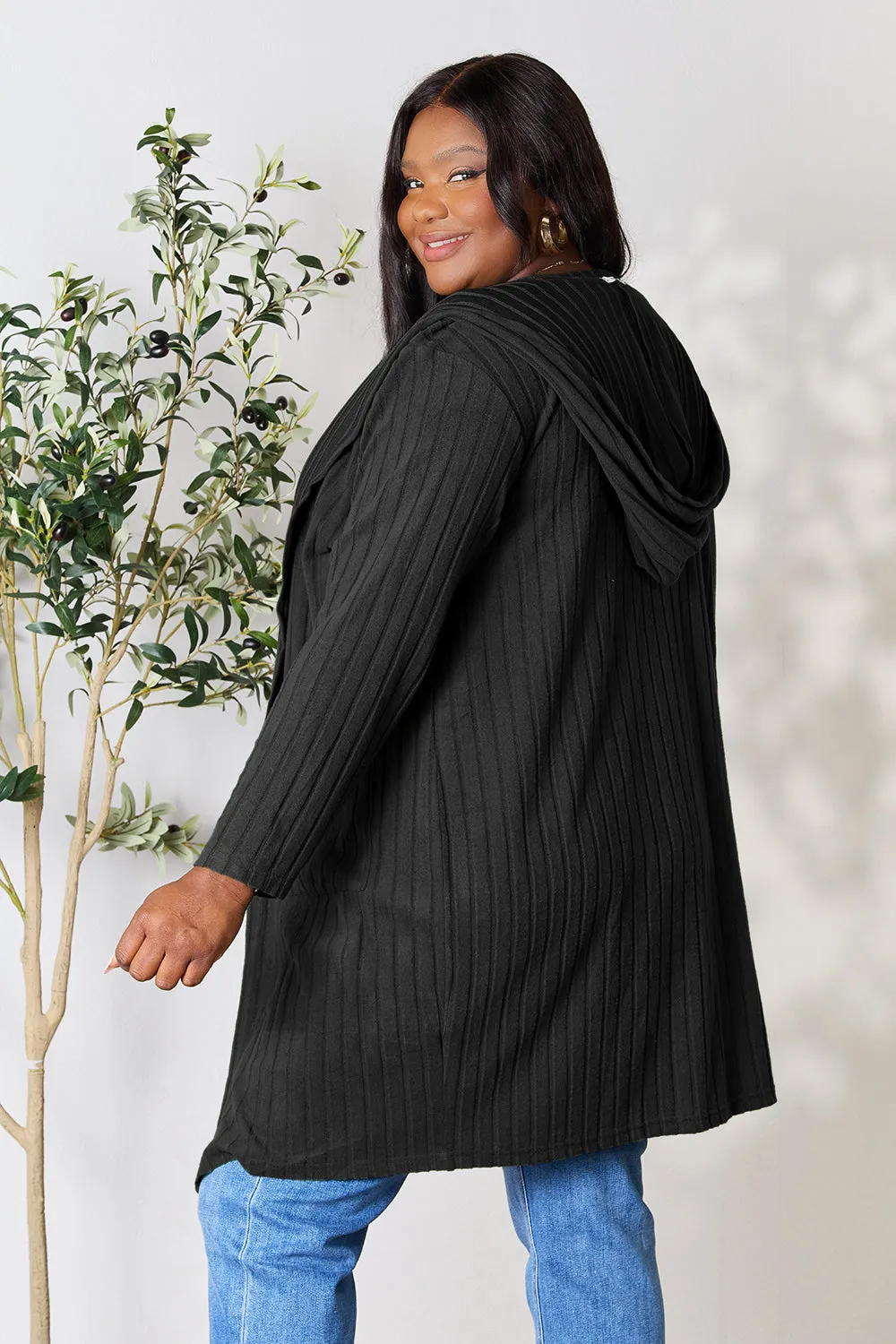 Black Hooded Sweater Cardigan