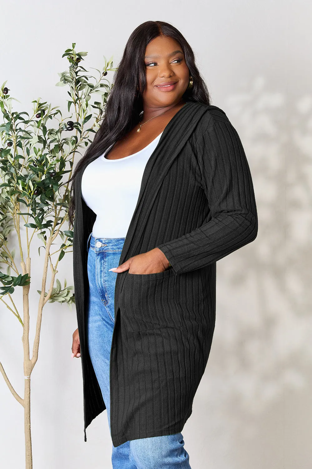 Black Hooded Sweater Cardigan