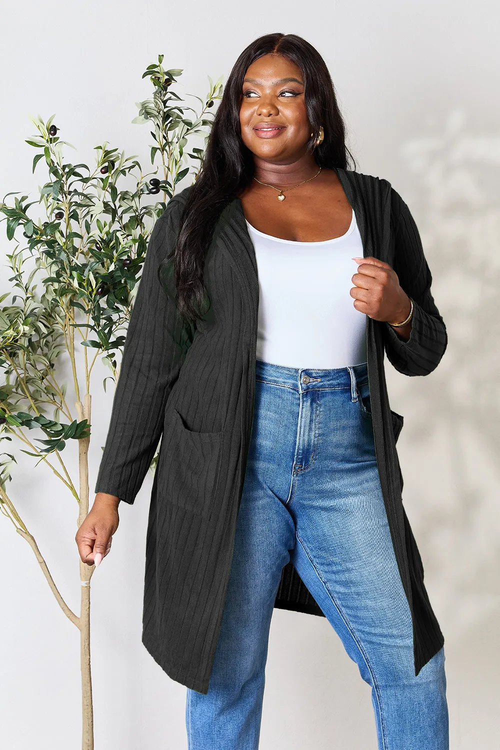 Black Hooded Sweater Cardigan