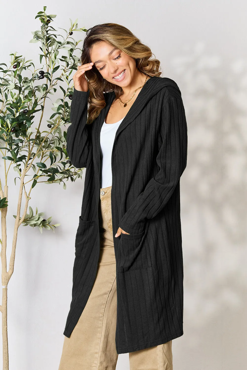Black Hooded Sweater Cardigan