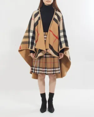 Burberry Beige Check Print Hooded Reversible Cape Shawl