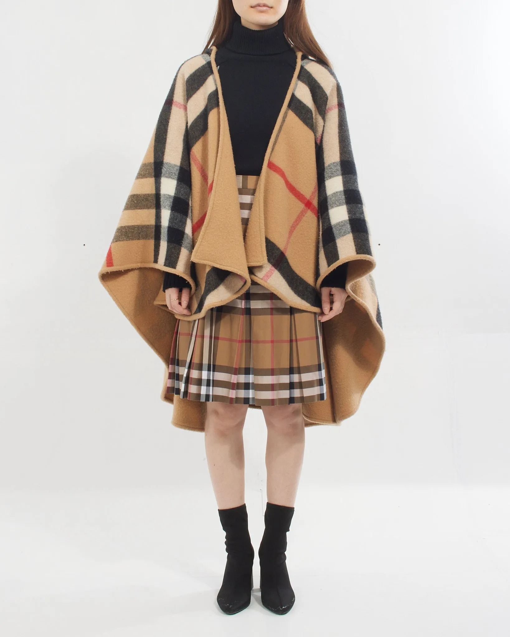 Burberry Beige Check Print Hooded Reversible Cape Shawl