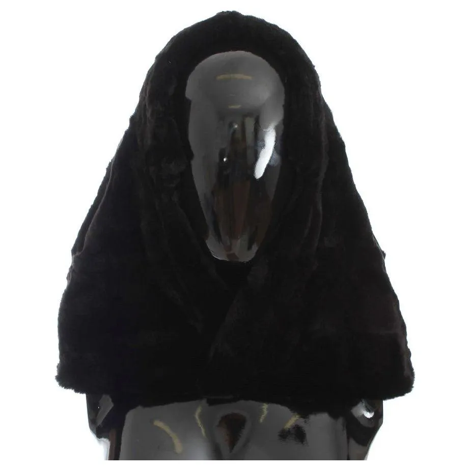 Dolce & Gabbana Chic Black Weasel Fur Hooded Scarf Wrap