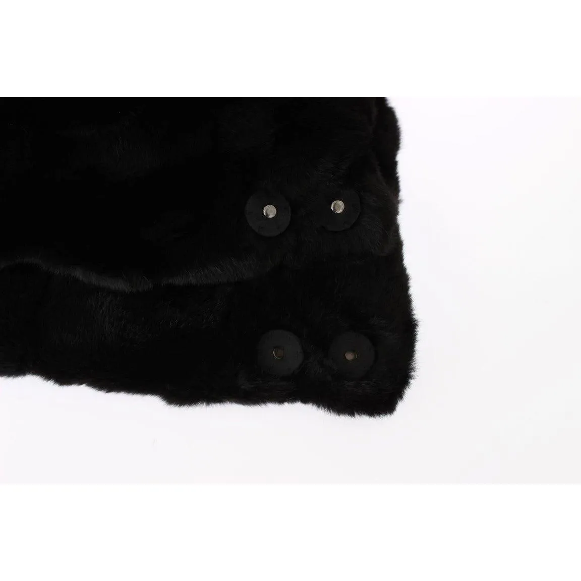 Dolce & Gabbana Chic Black Weasel Fur Hooded Scarf Wrap