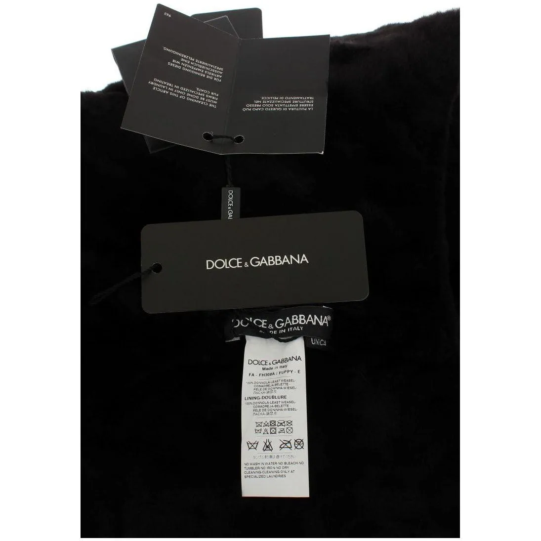 Dolce & Gabbana Chic Black Weasel Fur Hooded Scarf Wrap