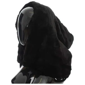 Dolce & Gabbana Chic Black Weasel Fur Hooded Scarf Wrap
