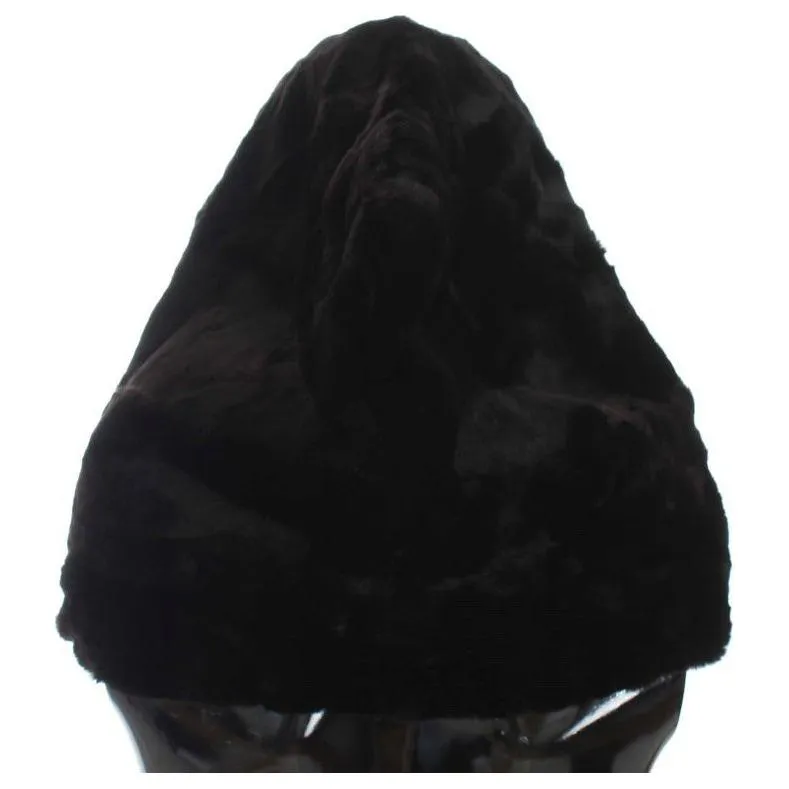 Dolce & Gabbana Chic Black Weasel Fur Hooded Scarf Wrap