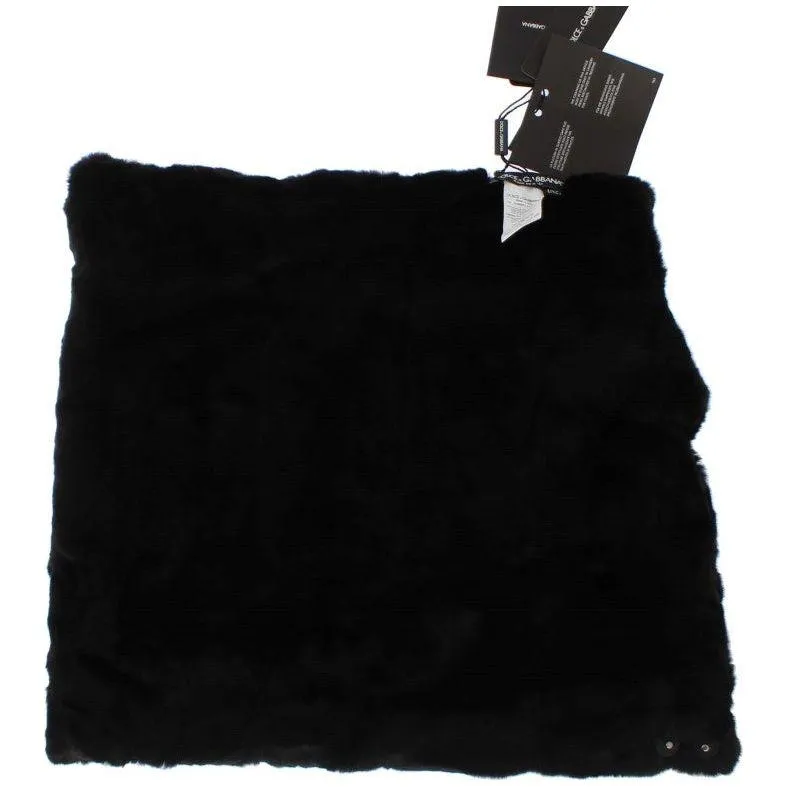 Dolce & Gabbana Chic Black Weasel Fur Hooded Scarf Wrap