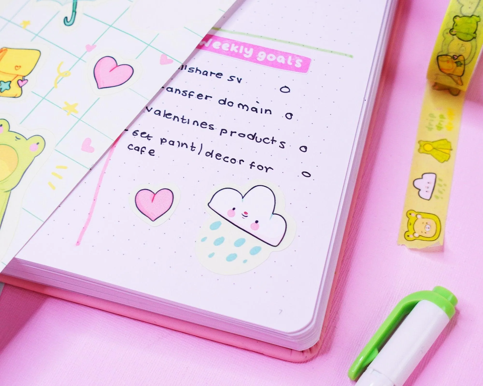 Froggo & Bear Vinyl Sticker Sheet | Kawaii Rainy Day Stickers | Cute Planner & Scrapbook Stickers | A5 Waterproof Vinyl