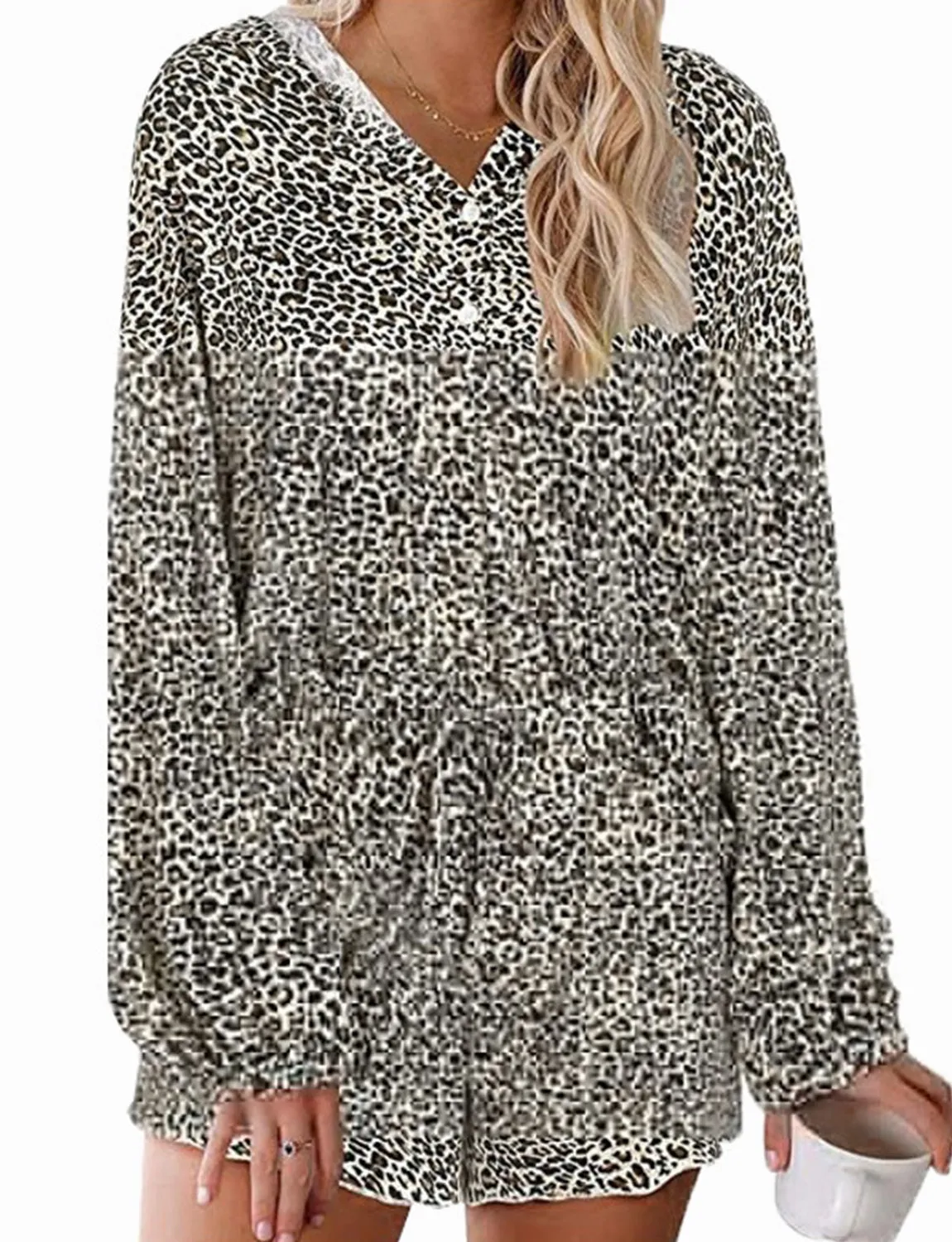 Gradient tie-dye hooded long sleeved homewear pajamas-3