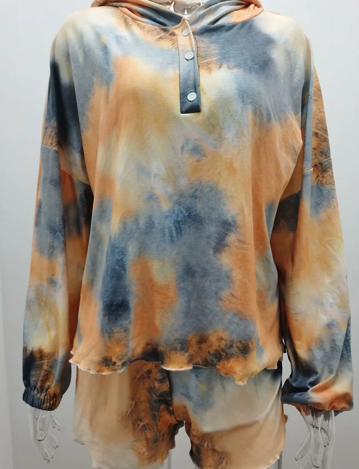 Gradient tie-dye hooded long sleeved homewear pajamas