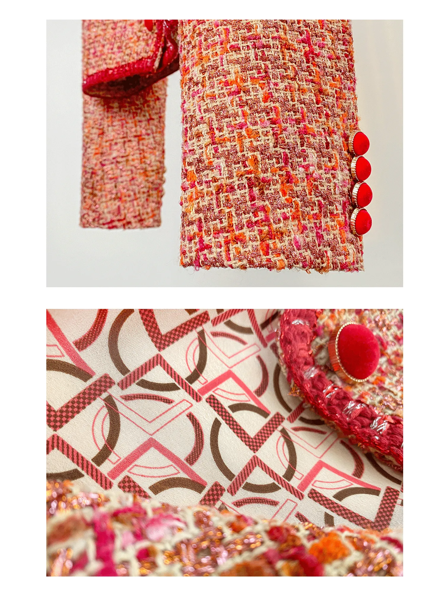 Huanzi custom 2022 autumn and winter new high-definition handmade red tweed temperament lady style small fragrant wind jacket female