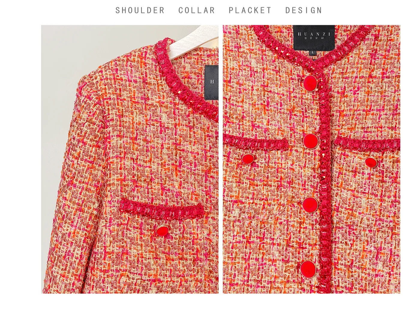 Huanzi custom 2022 autumn and winter new high-definition handmade red tweed temperament lady style small fragrant wind jacket female
