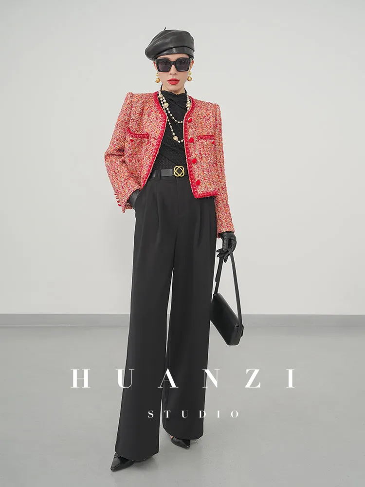 Huanzi custom 2022 autumn and winter new high-definition handmade red tweed temperament lady style small fragrant wind jacket female