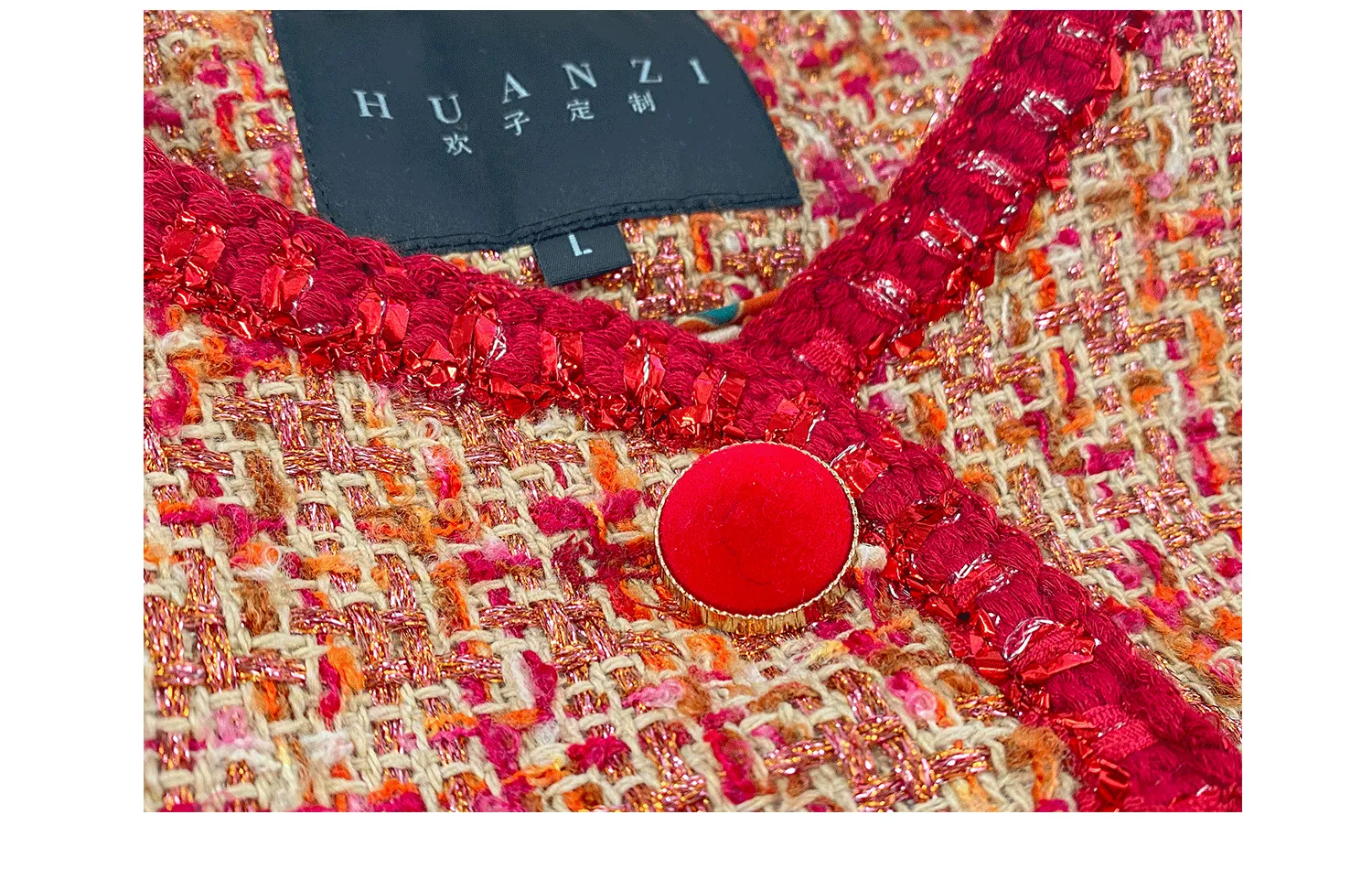 Huanzi custom 2022 autumn and winter new high-definition handmade red tweed temperament lady style small fragrant wind jacket female