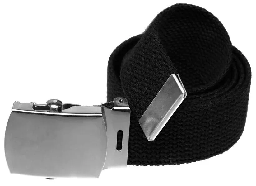 MILITARY HEAVY GRADE BLACK WEB BELT SILVER NICKLE PLATED BUCKLE U.S.A MADE