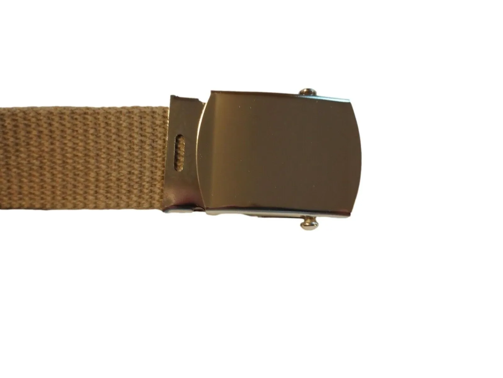 MILITARY HEAVY GRADE KHAKI WEB BELT WITH SILVER NICKLE PLATED BUCKLE U.S.A MADE