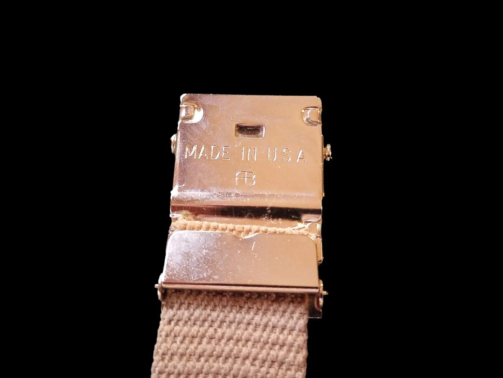 MILITARY HEAVY GRADE KHAKI WEB BELT WITH SILVER NICKLE PLATED BUCKLE U.S.A MADE