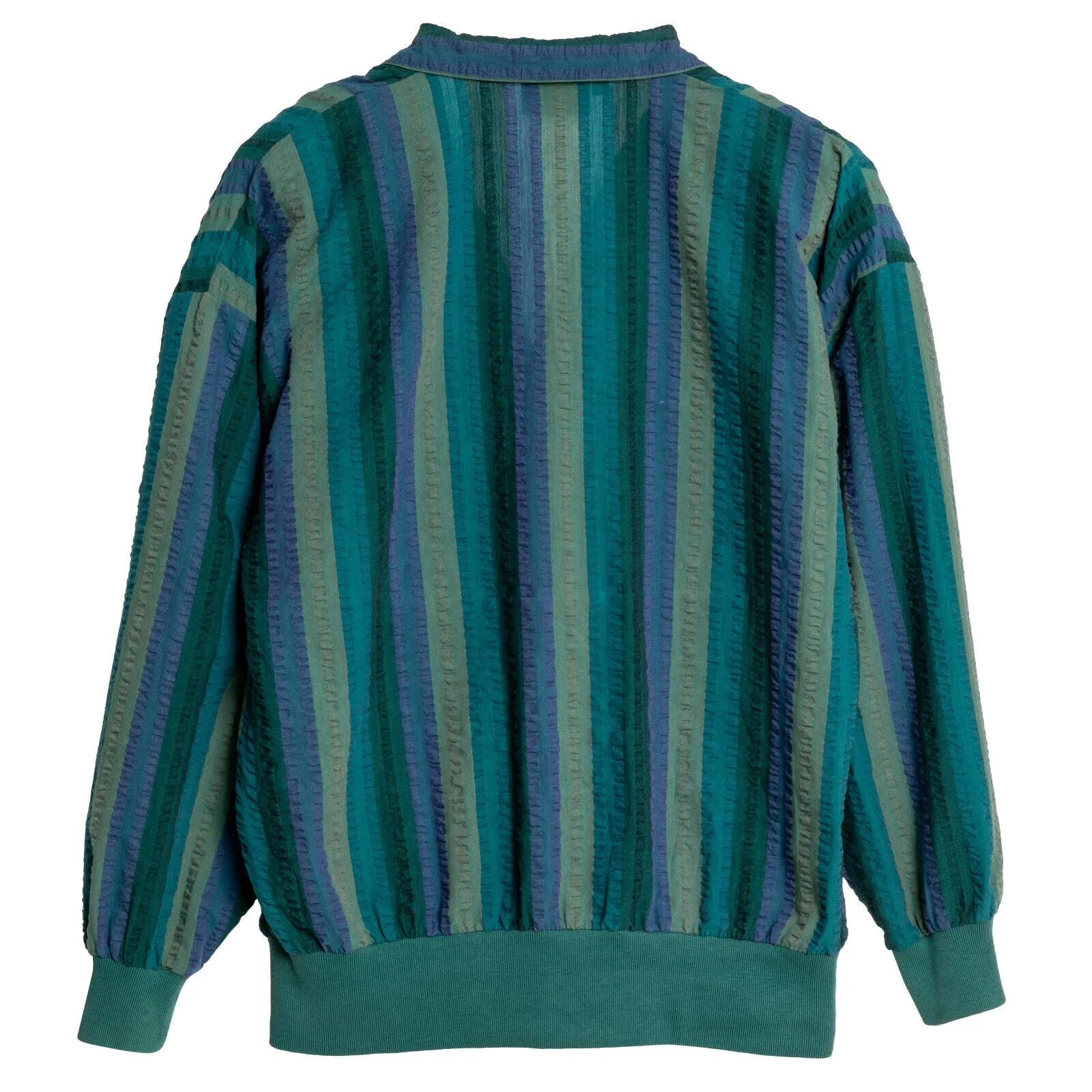 Seersucker Ribbed Cuff Sleeve Pullover Shirt