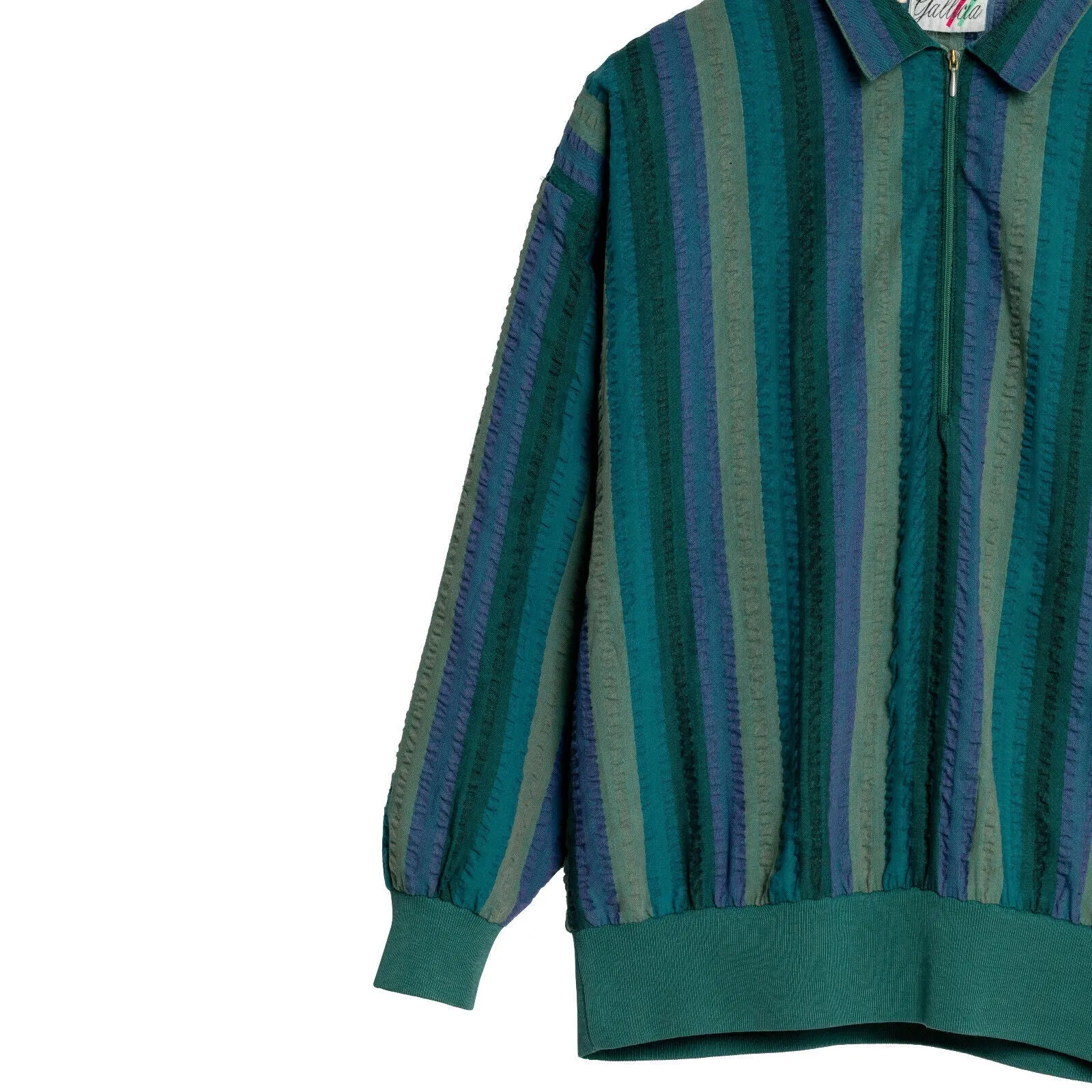 Seersucker Ribbed Cuff Sleeve Pullover Shirt