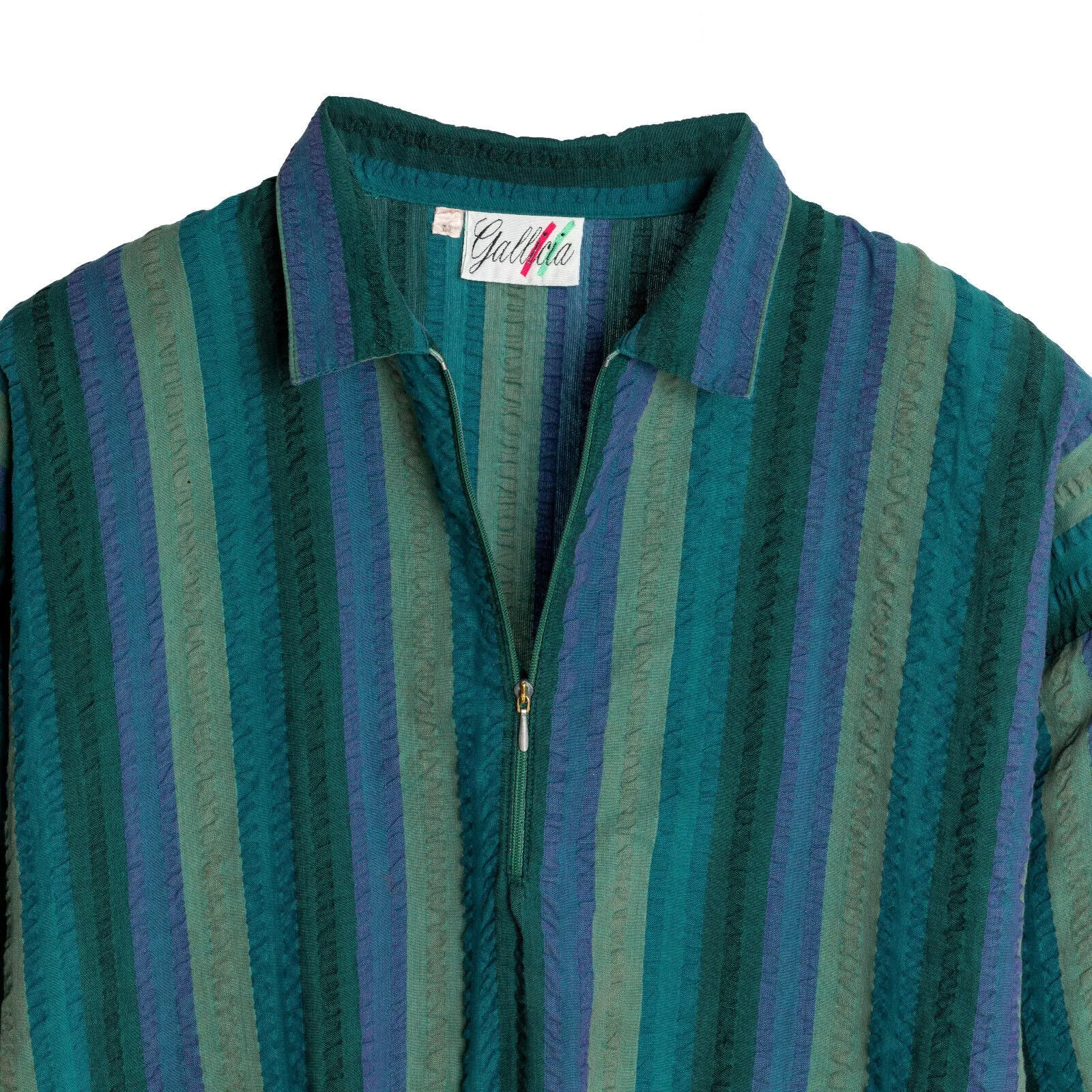 Seersucker Ribbed Cuff Sleeve Pullover Shirt