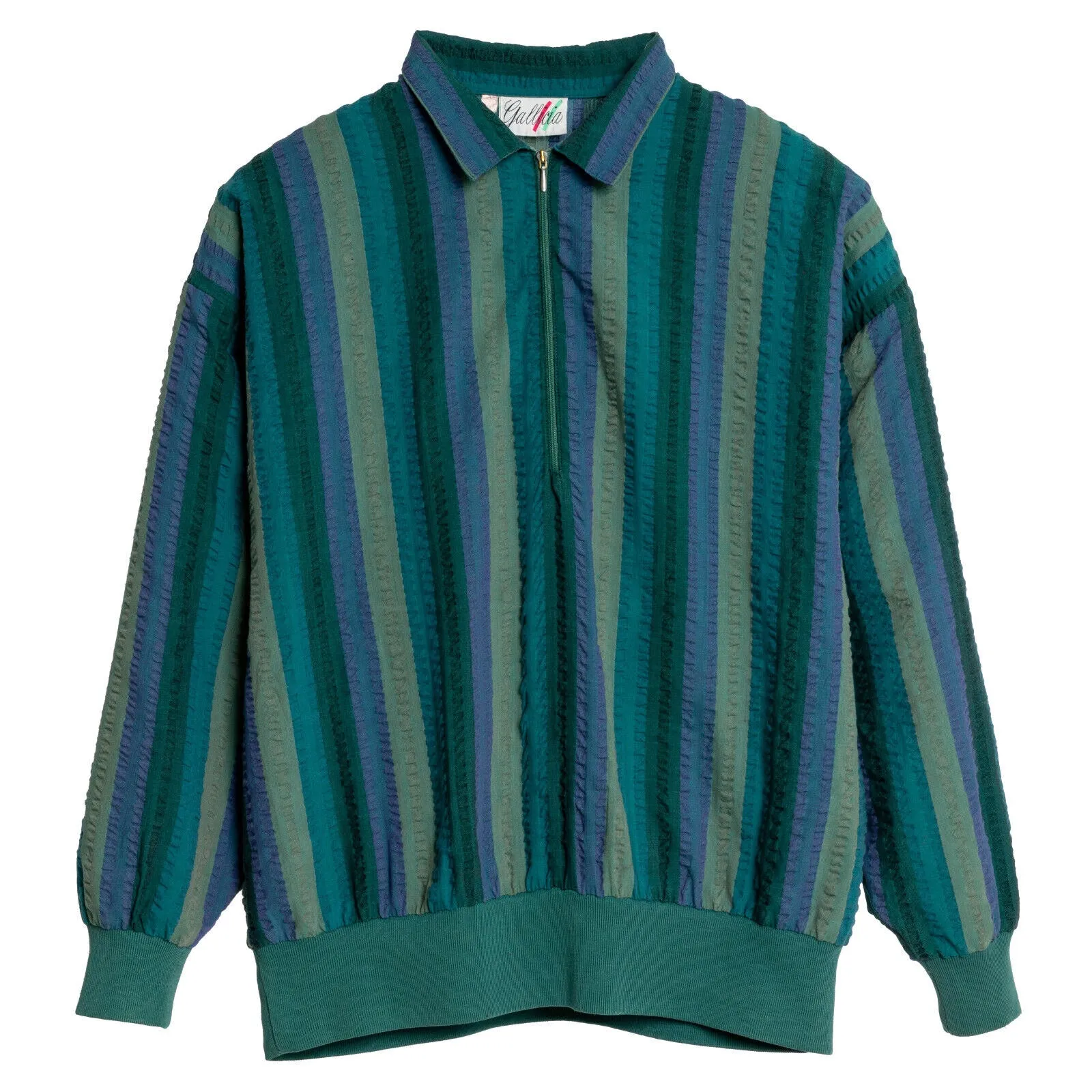 Seersucker Ribbed Cuff Sleeve Pullover Shirt