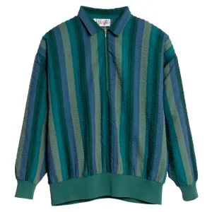 Seersucker Ribbed Cuff Sleeve Pullover Shirt