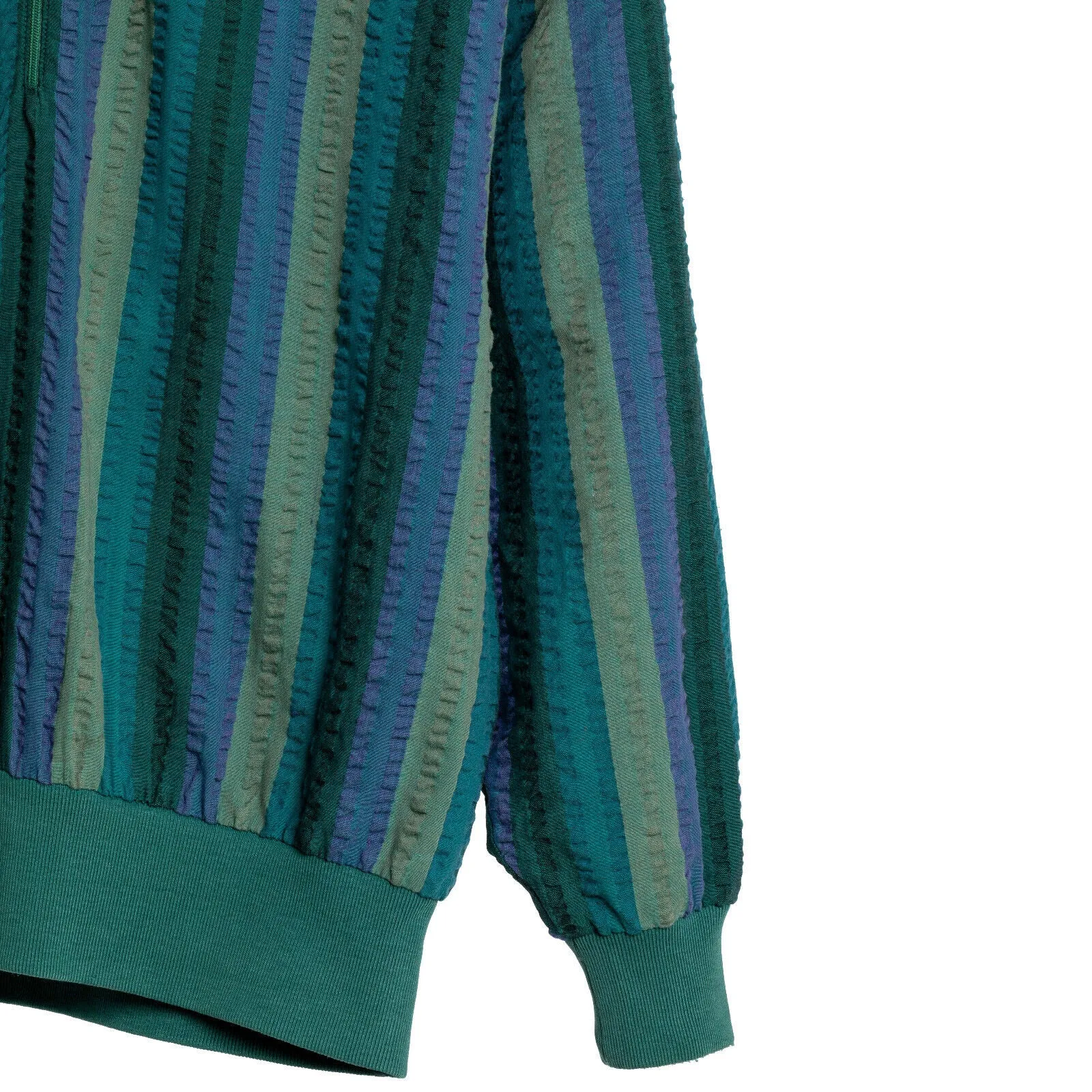 Seersucker Ribbed Cuff Sleeve Pullover Shirt