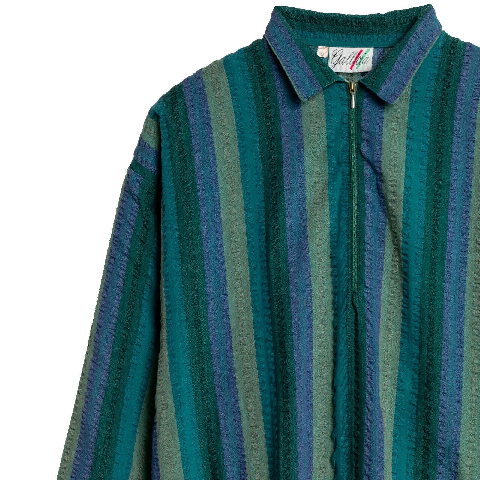 Seersucker Ribbed Cuff Sleeve Pullover Shirt