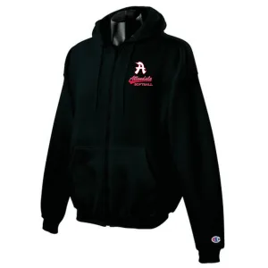 SOFTBALL BLACK CHAMPION FULL ZIP HOODED SWEATSHIRT