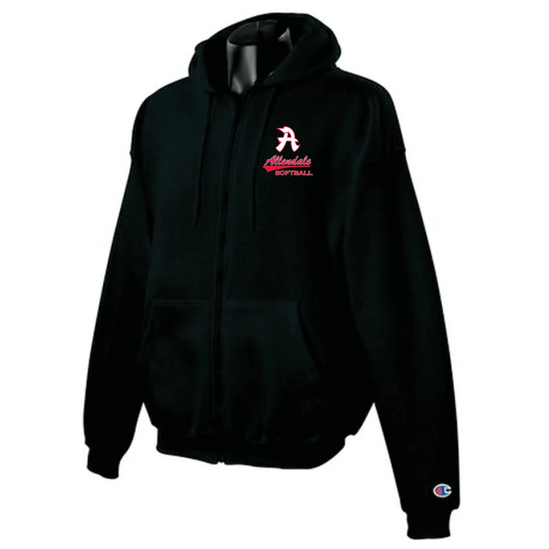 SOFTBALL BLACK CHAMPION FULL ZIP HOODED SWEATSHIRT