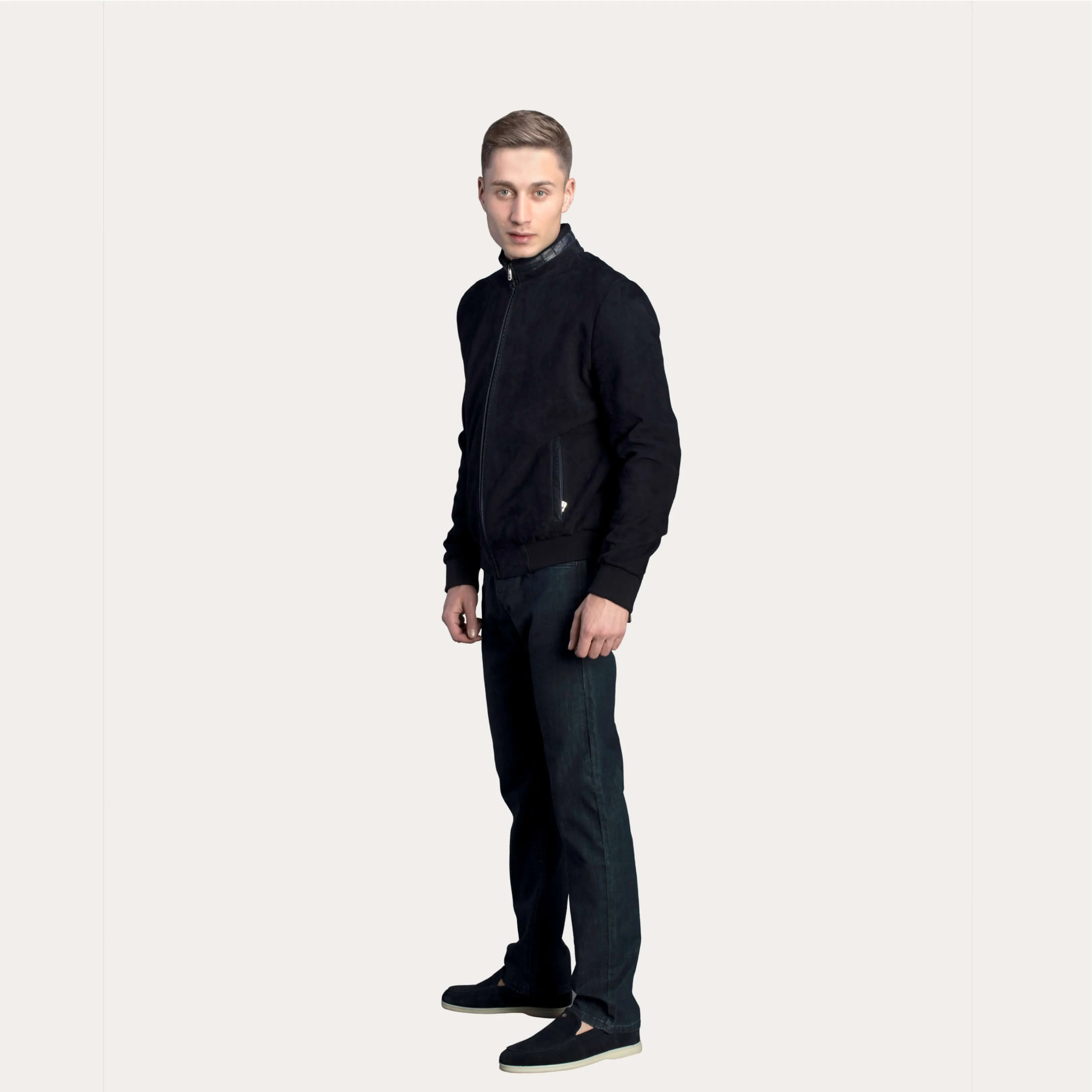 Suede & Crocodile Leather Bomber Jacket