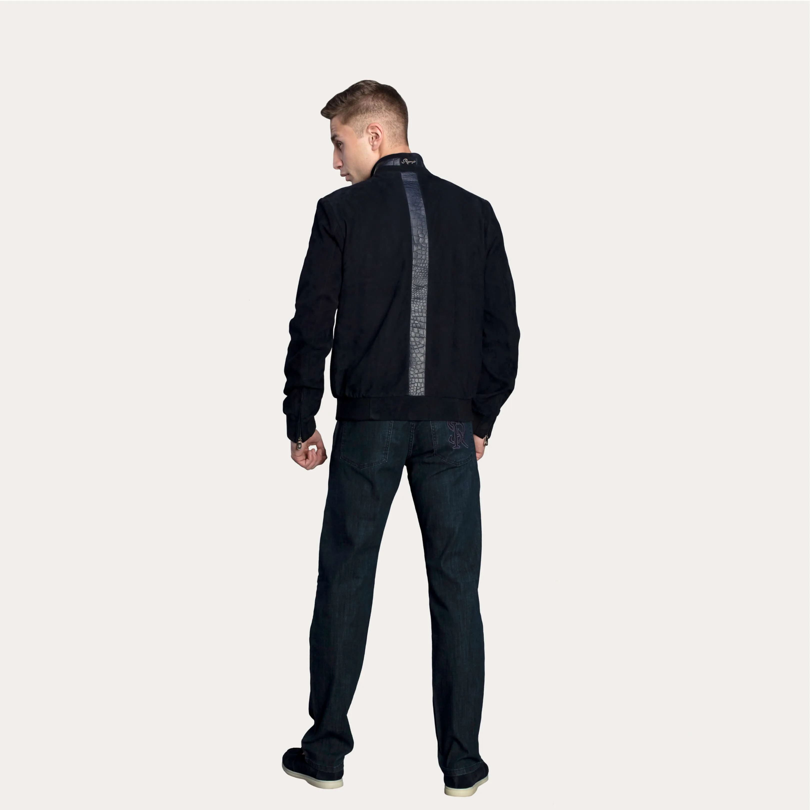 Suede & Crocodile Leather Bomber Jacket