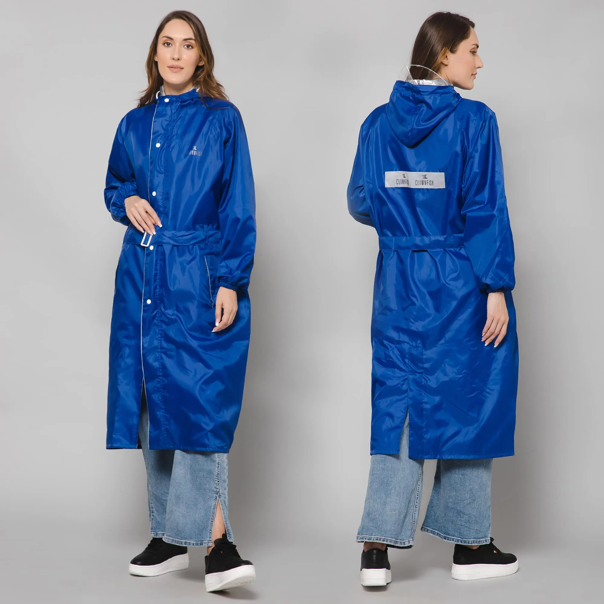 THE CLOWNFISH Raincoats for Women Rain Coat for Women Raincoat for Ladies Waterproof Reversible Double Layer. Drizzle Diva Series (Royal Blue, XXX-Large)