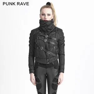 Y-619 Winter black Short Punk Jacket With Belts